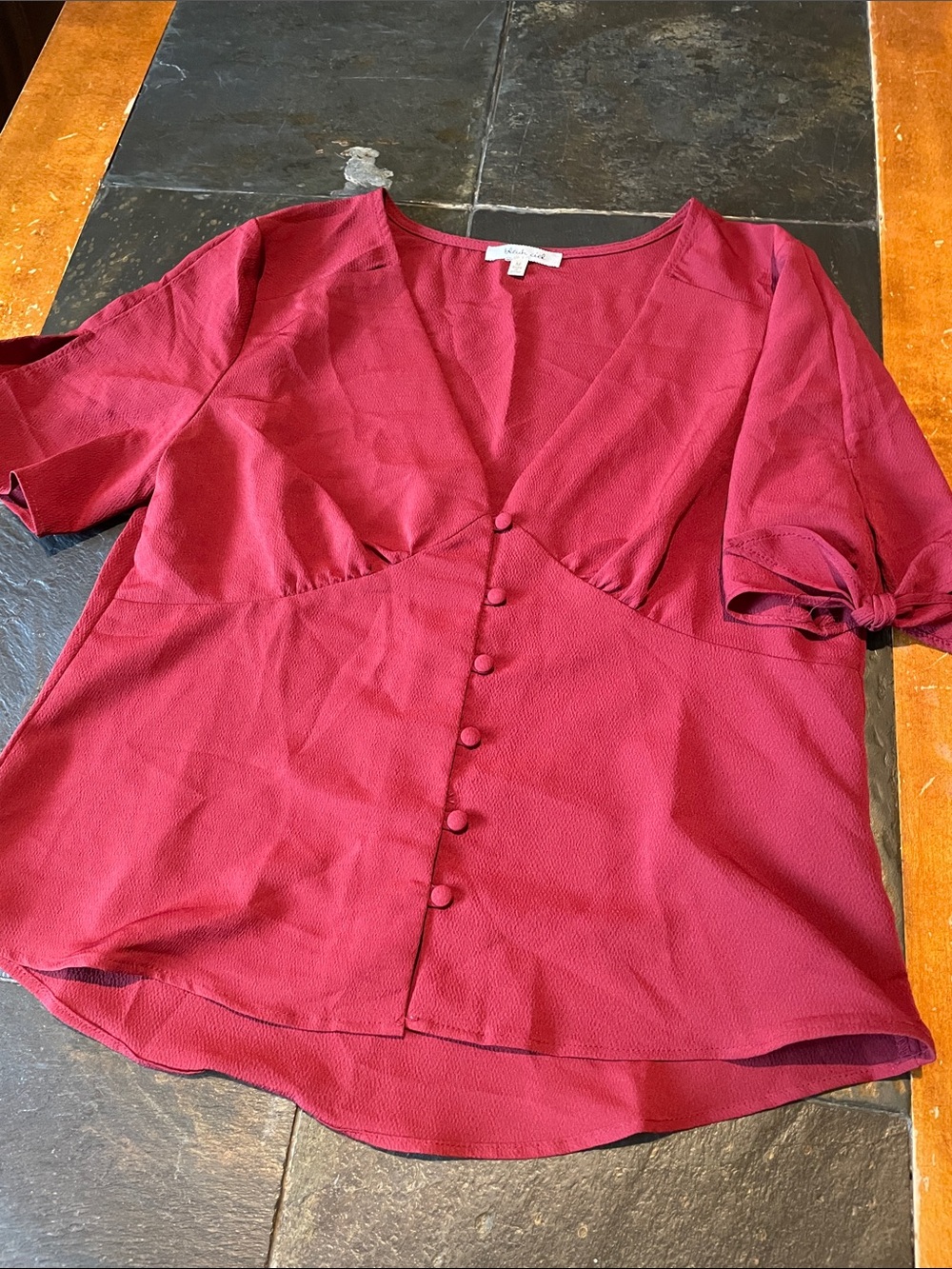 bleuh ciel Burgundy V-Neck Button Front Blouse